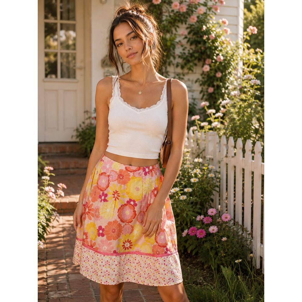 Izod Petite Floral A-Line Skirt Y2K Cottagecore Retro Size 6P